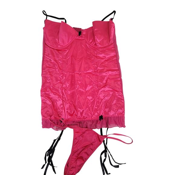 Hot Pink Underwired Semi Sheer Babydoll W/Garter Clips Pink 5XL - Picture 1 of 8
